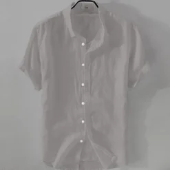 Men's Shirt Linen Shirt Casual Shirt Cotton Shirt Plain Vacation Street Black White Pink Blue Short Sleeve Turndown Summer Clothing Apparel Button-Down