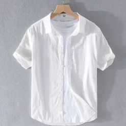 Men's Shirt Linen Shirt Casual Shirt Button Up Shirt Cotton Shirt Plain Vacation Street White Light Green Navy Blue Green Short Sleeve Turndown Summer Clothing Apparel Button-Down