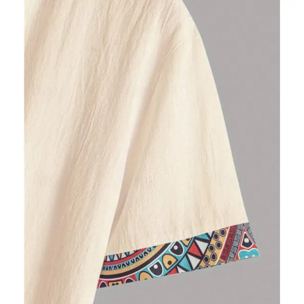 Men's Shirt Linen Shirt Casual Shirt Button Up Shirt Cotton Shirt Color Block Vacation Street Apricot Short Sleeve Band Collar Summer Clothing Apparel Splice