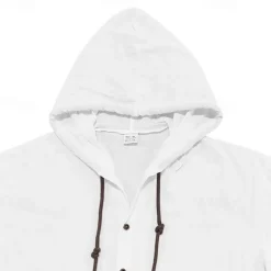 Men's Shirt Linen Shirt Casual Shirt Button Up Shirt Plain Vacation Street Black White Blue Khaki Short Sleeve Hooded Summer Clothing Apparel Adjustable Drawstring Hood