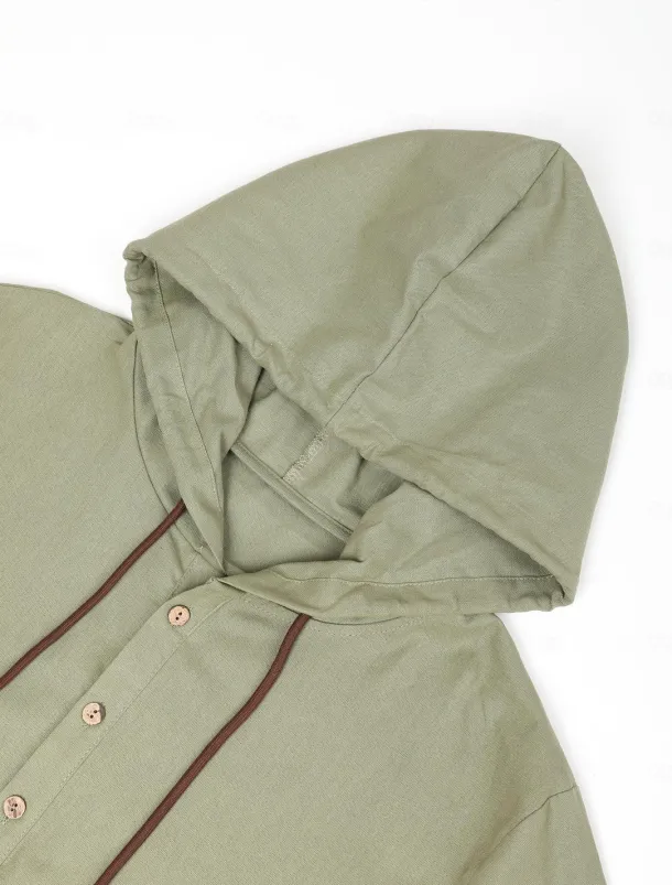 Men's Shirt Linen Shirt Calico Shirt Hooded Shirt Stripes Casual Daily White Blue Brown Green Long Sleeve Hooded Spring & Summer Clothing Apparel