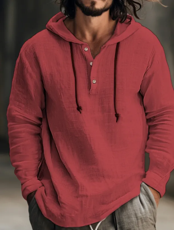 Men's Shirt Linen Shirt Calico Shirt Hooded Shirt Stripes Casual Daily White Blue Brown Green Long Sleeve Hooded Spring & Summer Clothing Apparel