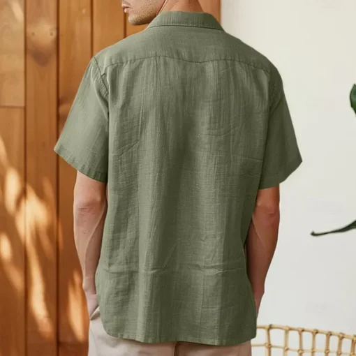 Men's Shirt Linen Shirt Cuban Collar Shirt Black Blue Brown Green Short Sleeve Solid Color Spring & Summer Street Daily Clothing Apparel