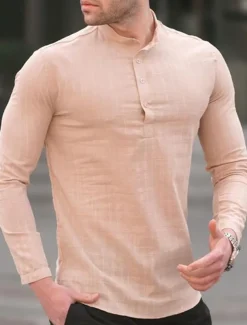 Men&#039;s Shirt Linen Shirt Popover Shirt Summer Shirt Beach Shirt Black White Blue Long Sleeve Plain Henley Spring &amp; Summer Casual Daily Clothing Apparel