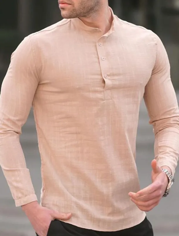 Men's Shirt Linen Shirt Popover Shirt Summer Shirt Beach Shirt Black White Blue Long Sleeve Plain Henley Spring & Summer Casual Daily Clothing Apparel