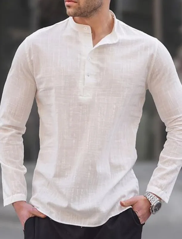 Men's Shirt Linen Shirt Popover Shirt Summer Shirt Beach Shirt Black White Blue Long Sleeve Plain Henley Spring & Summer Casual Daily Clothing Apparel