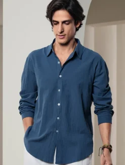 Men&#039;s Shirt Linen Shirt Solid Color Casual Daily White Pink Navy Blue Blue Long Sleeve Collar Spring &amp; Summer Clothing Apparel Button-Down