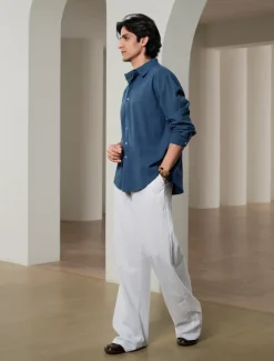 Men's Shirt Linen Shirt Solid Color Casual Daily White Pink Navy Blue Blue Long Sleeve Collar Spring & Summer Clothing Apparel Button-Down