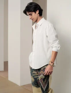 Men's Shirt Linen Shirt Solid Color Casual Daily White Pink Navy Blue Blue Long Sleeve Collar Spring & Summer Clothing Apparel Button-Down