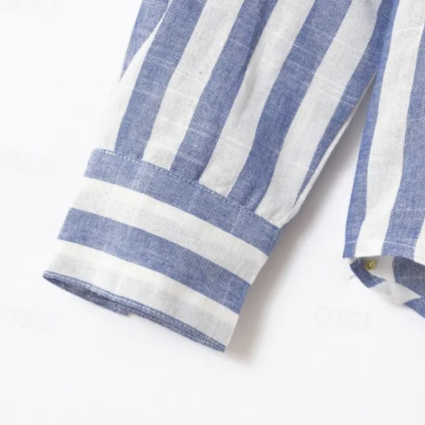 Men's Shirt Linen Shirt Summer Shirt Casual Shirt Beach Shirt Button Up Shirt Striped Vacation Holiday Black Yellow Pink Red Long Sleeve Turndown Spring & Fall Clothing Apparel Button-Down