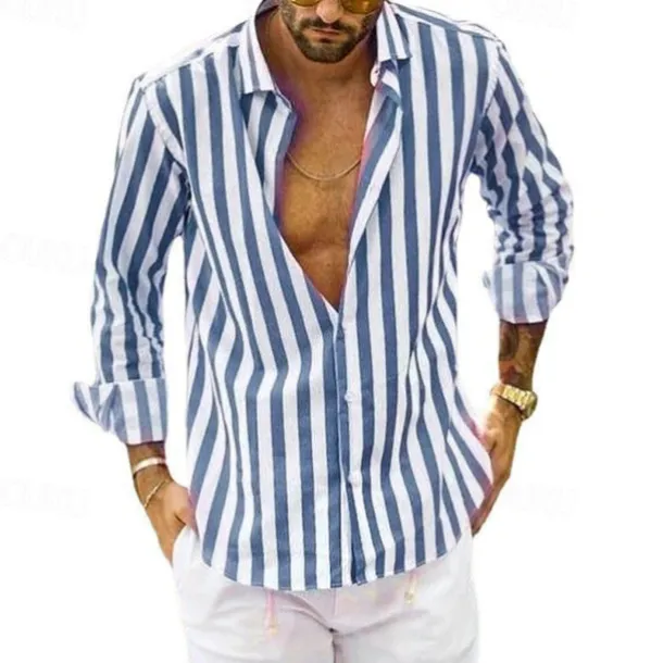 Men's Shirt Linen Shirt Summer Shirt Casual Shirt Beach Shirt Button Up Shirt Striped Vacation Holiday Black Yellow Pink Red Long Sleeve Turndown Spring & Fall Clothing Apparel Button-Down