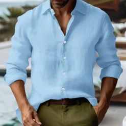 Men's Shirt Linen Shirt Summer Shirt Beach Shirt Button Up Shirt Plain Vacation Curise Black Pink Green Gray Long Sleeve Collar Spring & Summer Clothing Apparel