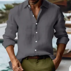 Men's Shirt Linen Shirt Summer Shirt Beach Shirt Button Up Shirt Plain Vacation Curise Black Pink Green Gray Long Sleeve Collar Spring & Summer Clothing Apparel