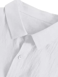 Men's Shirt Linen Shirt Summer Shirt Beach Wear Button Up Shirt Solid Color Vacation Curise Black White Pink Navy Blue Long Sleeve Collar Spring & Summer Clothing Apparel Button-Down