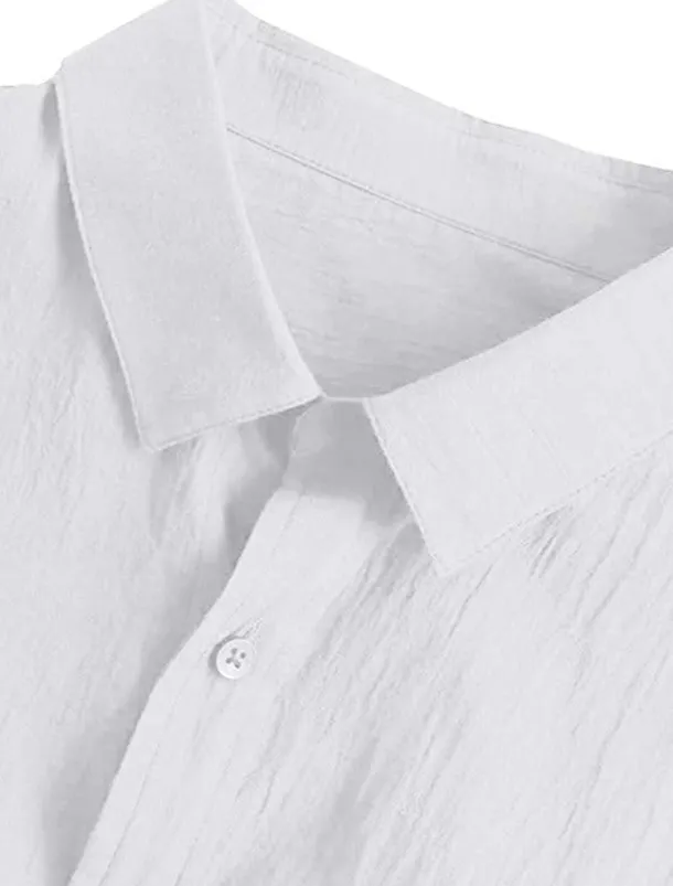 Men's Shirt Linen Shirt Summer Shirt Beach Wear Button Up Shirt Solid Color Vacation Curise Black White Pink Navy Blue Long Sleeve Collar Spring & Summer Clothing Apparel Button-Down