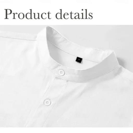 Men's Shirt Linen Shirt Summer Shirt White Long Sleeve Solid Color Standing Collar Spring & Summer Street Daily Clothing Apparel