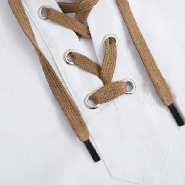 Men's Shirt Linen Shirt Viking Style Pirate Shirt Summer Shirt Beach Wear White Orange Green Light Blue Long Sleeve Solid Color Collarless Street Daily Clothing Apparel