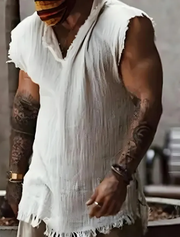 Men's Shirt Linen Shirt Viking Style Summer Shirt Beach Wear Plain Vacation Hawaiian White Wine Blue Dark Grey Sleeveless V Neck Summer Clothing Apparel