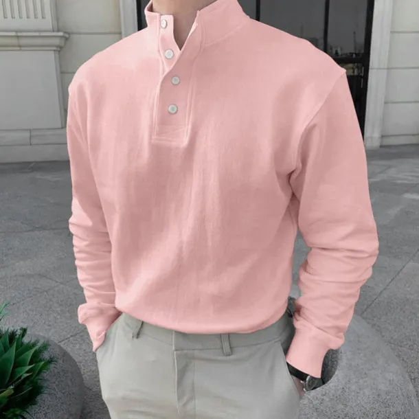 Men's Shirt Popover Shirt Summer Shirt Casual Shirt Black Pink Light Grey Gray Long Sleeve Solid Color Standing Collar Street Daily Clothing Apparel Fashion Casual Comfortable