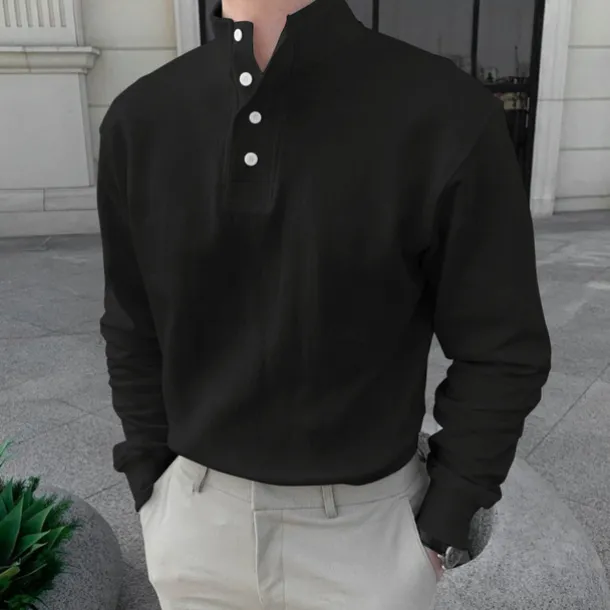 Men's Shirt Popover Shirt Summer Shirt Casual Shirt Black Pink Light Grey Gray Long Sleeve Solid Color Standing Collar Street Daily Clothing Apparel Fashion Casual Comfortable