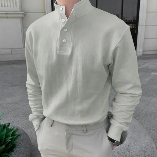 Men's Shirt Popover Shirt Summer Shirt Casual Shirt Black Pink Light Grey Gray Long Sleeve Solid Color Standing Collar Street Daily Clothing Apparel Fashion Casual Comfortable