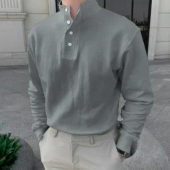 Men's Shirt Popover Shirt Summer Shirt Casual Shirt Black Pink Light Grey Gray Long Sleeve Solid Color Standing Collar Street Daily Clothing Apparel Fashion Casual Comfortable