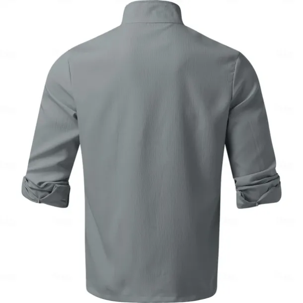 Men's Shirt Popover Shirt Summer Shirt Casual Shirt Black Pink Light Grey Gray Long Sleeve Solid Color Standing Collar Street Daily Clothing Apparel Fashion Casual Comfortable