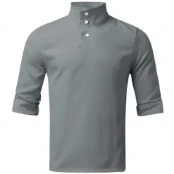 Men's Shirt Popover Shirt Summer Shirt Casual Shirt Black Pink Light Grey Gray Long Sleeve Solid Color Standing Collar Street Daily Clothing Apparel Fashion Casual Comfortable