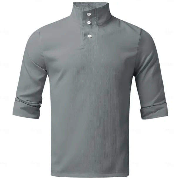 Men's Shirt Popover Shirt Summer Shirt Casual Shirt Black Pink Light Grey Gray Long Sleeve Solid Color Standing Collar Street Daily Clothing Apparel Fashion Casual Comfortable