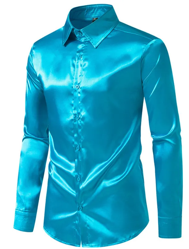 Men's Shirt Satin Shirt Casual Shirt Button Up Shirt Black Yellow Blue Red Light Grey Long Sleeve Plain Lapel Vacation Daily Clothing Apparel Fashion Casual Comfortable