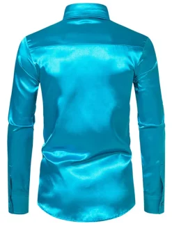 Men's Shirt Satin Shirt Casual Shirt Button Up Shirt Black Yellow Blue Red Light Grey Long Sleeve Plain Lapel Vacation Daily Clothing Apparel Fashion Casual Comfortable