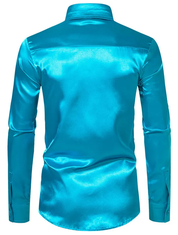 Men's Shirt Satin Shirt Casual Shirt Button Up Shirt Black Yellow Blue Red Light Grey Long Sleeve Plain Lapel Vacation Daily Clothing Apparel Fashion Casual Comfortable