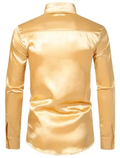 Men's Shirt Satin Shirt Casual Shirt Button Up Shirt Black Yellow Blue Red Light Grey Long Sleeve Plain Lapel Vacation Daily Clothing Apparel Fashion Casual Comfortable