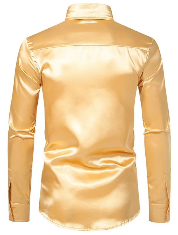 Men's Shirt Satin Shirt Casual Shirt Button Up Shirt Black Yellow Blue Red Light Grey Long Sleeve Plain Lapel Vacation Daily Clothing Apparel Fashion Casual Comfortable