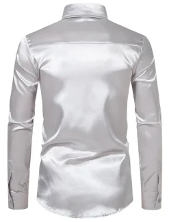 Men's Shirt Satin Shirt Casual Shirt Button Up Shirt Black Yellow Blue Red Light Grey Long Sleeve Plain Lapel Vacation Daily Clothing Apparel Fashion Casual Comfortable