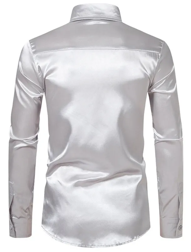 Men's Shirt Satin Shirt Casual Shirt Button Up Shirt Black Yellow Blue Red Light Grey Long Sleeve Plain Lapel Vacation Daily Clothing Apparel Fashion Casual Comfortable