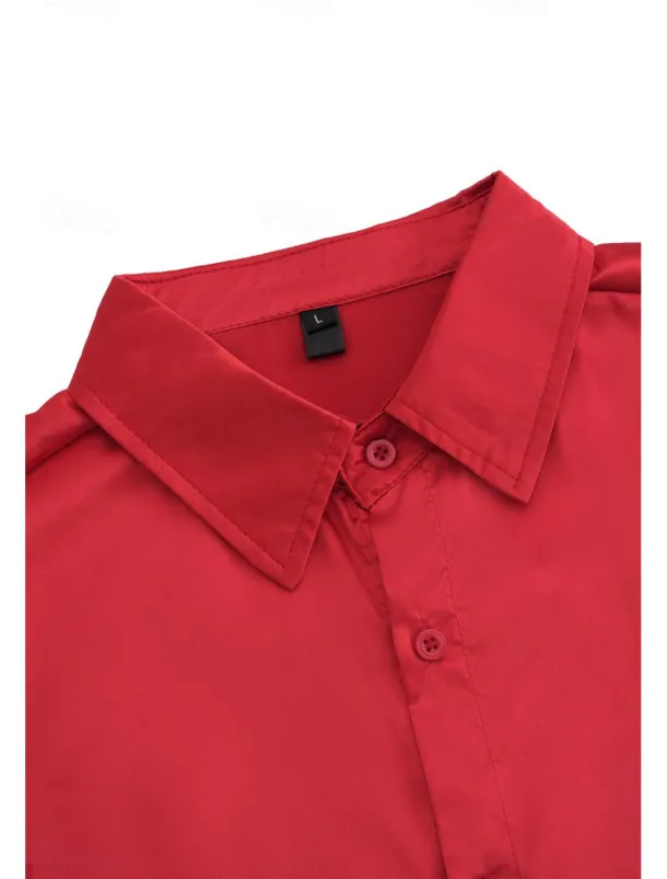 Men's Shirt Satin Shirt Casual Shirt Button Up Shirt Black Yellow Blue Red Light Grey Long Sleeve Plain Lapel Vacation Daily Clothing Apparel Fashion Casual Comfortable