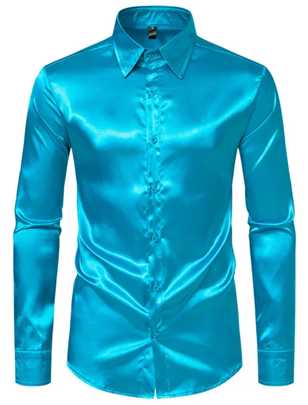 Men's Shirt Satin Shirt Casual Shirt Button Up Shirt Black Yellow Blue Red Light Grey Long Sleeve Plain Lapel Vacation Daily Clothing Apparel Fashion Casual Comfortable