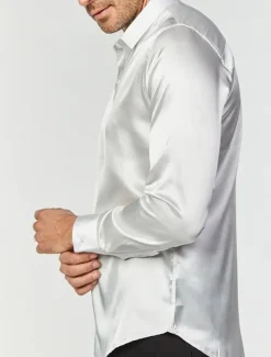 Men's Shirt Satin Shirt Casual Shirt Button Up Shirt Plain Wedding Vacation Black White Blue Red Long Sleeve Lapel Spring & Summer Clothing Apparel