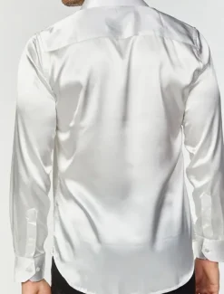 Men's Shirt Satin Shirt Casual Shirt Button Up Shirt Plain Wedding Vacation Black White Blue Red Long Sleeve Lapel Spring & Summer Clothing Apparel