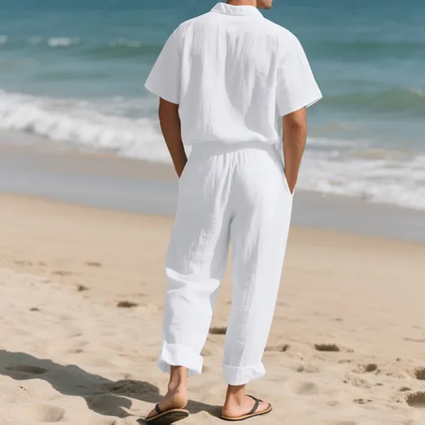 Men's Shirt Suits Shirt and Pant Sets 2 Pieces Outfits Short Sleeve Lapel Summer Plain Fashion Casual 2 Piece Vacation Daily Wear Going out Black White Khaki Top Tee for Men