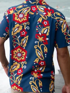 Men's Shirt Summer Hawaiian Shirt Button Up Shirt Casual Shirt Camp Collar Shirt Graphic Prints Flower Turndown Red Blue Street Holiday Short Sleeve Button Print Clothing Apparel Tropical Hawaiian