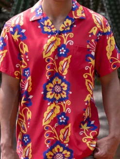 Men's Shirt Summer Hawaiian Shirt Button Up Shirt Casual Shirt Camp Collar Shirt Graphic Prints Flower Turndown Red Blue Street Holiday Short Sleeve Button Print Clothing Apparel Tropical Hawaiian