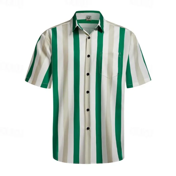 Men's Shirt Summer Shirt Casual Shirt Beach Shirt Button Up Shirt Light Green Blue Green Gray Short Sleeve Stripes Lapel Vacation Hawaiian Clothing Apparel Polyester Fashion Casual Comfortable