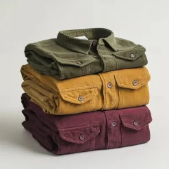 Men's Shirt Summer Shirt Corduroy Shirt Button Up Shirt Yellow Red Dark Navy Green Long Sleeve Plain Turndown Casual Daily Button-Down Clothing Apparel Cotton Fashion Streetwear Classic