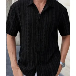 Men's Shirt Summer Shirt Casual Shirt Beach Shirt Button Up Shirt Black White Brown Short Sleeve Plain Shirt Collar Vacation Hawaiian Clothing Apparel Polyester Fashion Casual Comfortable