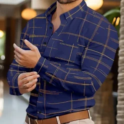 Men's Shirt Summer Shirt Casual Shirt Beach Shirt Button Up Shirt Black White Wine Royal Blue Purple Long Sleeve Printing Lapel Vacation Hawaiian Clothing Apparel Polyester Fashion Casual Comfortable