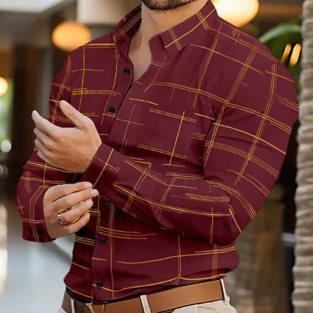 Men's Shirt Summer Shirt Casual Shirt Beach Shirt Button Up Shirt Black White Wine Royal Blue Purple Long Sleeve Printing Lapel Vacation Hawaiian Clothing Apparel Polyester Fashion Casual Comfortable