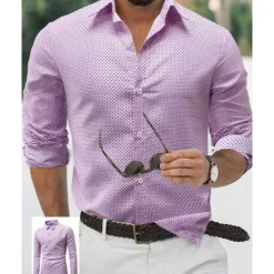 Men's Shirt Summer Shirt Casual Shirt Beach Shirt Button Up Shirt White Navy Blue Purple Dark Blue Light Blue Long Sleeve Polka Dot Lapel Vacation Hawaiian Button-Down Clothing Apparel Polyester