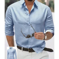 Men's Shirt Summer Shirt Casual Shirt Beach Shirt Button Up Shirt White Navy Blue Purple Dark Blue Light Blue Long Sleeve Polka Dot Lapel Vacation Hawaiian Button-Down Clothing Apparel Polyester